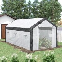 Outsunny 20' x 10' x 9' Walk-In Greenhouse, Outdoor Gardening Canopy with 6 Roll-up Windows, 2 Zippered Doors & Weather Cover, White(m-2)