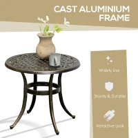 Outsunny Ф23.6" Round Outdoor Side Table, Cast Aluminum Frame Patio Coffee Side Desk for Patio, Garden, Balcony, Bronze(m-5)