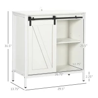 HOMCOM Buffet Cabinet, Farmhouse Sideboard, Bar Cabinet with Adjustable Shelf, Sliding Barn Door for Kitchen, White(m-3)