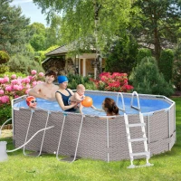 Outsunny Above Ground Swimming Pool, Non-Inflatable Frame Pool, Gray(m-2)