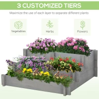 Outsunny 3 Tier Raised Garden Bed, Water Draining Fabric for Soil, Elevated Wood Flower Box for Vegetables, Herbs, Gray(m-4)
