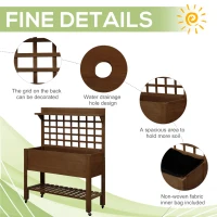 Outsunny 41" Raised Garden Bed Mobile Elevated Wooden Planter Box Stand with Wheels, Trellis and Storage Shelf, Dark Brown(m-7)