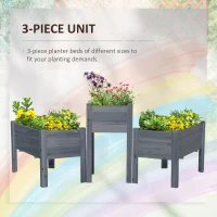 Outsunny Raised Garden Bed Set of 3, Elevated Wood Planter Box with Legs and Bed Liner for Backyard and Patio to Grow Vegetables, Herbs, Gray(m-4)