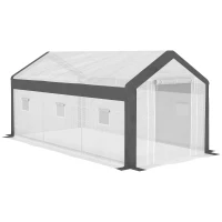 Outsunny 20' x 10' x 9' Walk-In Greenhouse, Outdoor Gardening Canopy with 6 Roll-up Windows, 2 Zippered Doors & Weather Cover, White(m-1)