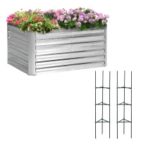 Outsunny 4' x 3' x 2' Raised Garden Bed with Support Rod, Steel Frame Elevated Planter Box, Silver(m-1)