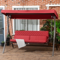 Outsunny 3 Person Porch Swing Bed, Outdoor Patio Swing Chair Bench Hammock with Adjustable Canopy, Cushions, Pillows for Porch and Backyard, Red