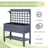 Outsunny 41" Raised Garden Bed Mobile Elevated Wooden Planter Box Stand with Wheels, Trellis and Storage Shelf, Gray(m-5)