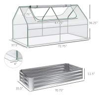 Outsunny 6 x 3 x 1ft Raised Garden Bed with Mini Greenhouse, Galvanized Raised Garden Bed with Cover for Herbs and Vegetables, Small Greenhouse for Patio Garden Balcony, Clear and Silver(m-3)