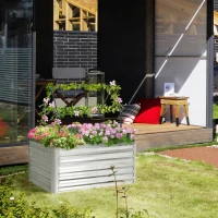 Outsunny 4' x 3' x 2' Raised Garden Bed with Support Rod, Steel Frame Elevated Planter Box, Silver(m-2)