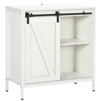 HOMCOM Buffet Cabinet, Farmhouse Sideboard, Bar Cabinet with Adjustable Shelf, Sliding Barn Door for Kitchen, White(m-1)