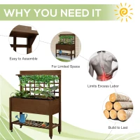 Outsunny 41" Raised Garden Bed Mobile Elevated Wooden Planter Box Stand with Wheels, Trellis and Storage Shelf, Dark Brown(m-6)