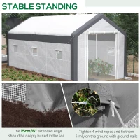 Outsunny 20' x 10' x 9' Walk-In Greenhouse, Outdoor Gardening Canopy with 6 Roll-up Windows, 2 Zippered Doors & Weather Cover, White(m-5)