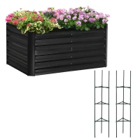 Outsunny 4' x 3' x 2' Raised Garden Bed with Support Rod, Steel Frame Elevated Planter Box, Black(m-1)