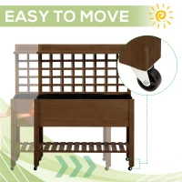 Outsunny 41" Raised Garden Bed Mobile Elevated Wooden Planter Box Stand with Wheels, Trellis and Storage Shelf, Dark Brown(m-4)