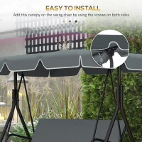 Outsunny 84A-054 Series 2/3 Seater Swing Canopy Replacement, Outdoor Swing Seat Top Cover (Canopy Only), Gray(m-5)
