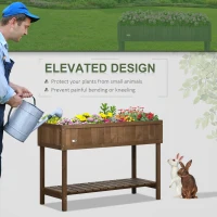 Outsunny Wooden Raised Garden Bed, Elevated Planter Box Stand with 8 Slots and Open Shelf, Dark Brown(m-6)