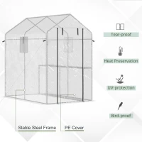 Outsunny 47.25" x 73.25" x 74.25" Walk-in Greenhouse, Outdoor Portable Plant Growing Area with Mesh Protected Roll-up Door & Window, 4 Shelves for Flowers, Herbs & Vegetables, White(m-4)