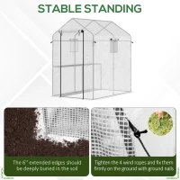 Outsunny 47.25" x 73.25" x 74.25" Walk-in Greenhouse, Outdoor Portable Plant Growing Area with Mesh Protected Roll-up Door & Window, 4 Shelves for Flowers, Herbs & Vegetables, White(m-6)