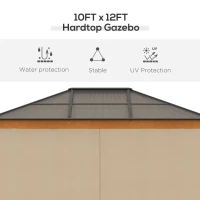 Outsunny 10' x 12' Hardtop Polycarbonate Gazebo Canopy Aluminum Frame Pergola w/ Netting and Sidewalls for Garden, Patio, Khaki(m-4)