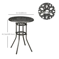 Outsunny Ф31.5" Round Garden Bar Table, Cast Aluminum Frame Patio Bar Height Desk w/ Umbrella Hole for Patio, Garden, Balcony, Bronze(m-3)