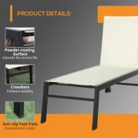 Outsunny Outdoor Chaise Lounge with Wheels, Five Position Recliner for Sunbathing, Suntanning, Steel Frame, Breathable Fabric for Beach, Yard, Patio, White(m-7)