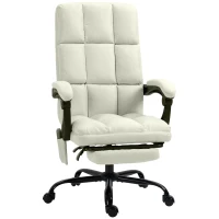 Vinsetto Massage Office Chair with 4 Vibration Points, Reclining Computer Chair with USB Port and Footrest - Cream White(m-1)