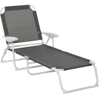 Outsunny Outdoor Sun Lounger, Folding Chaise Lounge with 4-level Adjustable Backrest, Dark Grey(m-2)