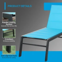 Outsunny Outdoor Chaise Lounge with Wheels, Five Position Recliner for Sunbathing, Suntanning, Steel Frame, Breathable Fabric for Beach, Yard, Patio, Blue(m-7)