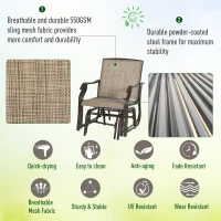 Outsunny 3 Piece Outdoor Glider Chair with Coffee Table Bistro Set, 2 Patio Rocking Swing Chairs with Breathable Sling Fabric, Glass Tabletop, for Backyard, Garden and Porch, Mixed Brown(m-7)