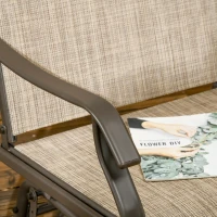 Outsunny Outdoor Glider Chairs with Coffee Table, Patio 2-Seat Rocking Chair Swing Loveseat with Breathable Sling for Backyard, Garden, and Porch, Light Brown(m-9)