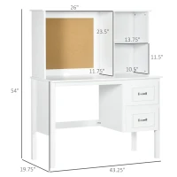 HOMCOM Computer Desk with Drawers & Shelves, Home Office Desk with Storage & Corkboard, Workstation Table with Cable Hole, White(m-3)