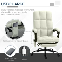 Vinsetto Massage Office Chair with 4 Vibration Points, Reclining Computer Chair with USB Port and Footrest - Cream White(m-5)