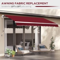 Outsunny 11' x 10' Retractable Awning Fabric Replacement Outdoor Sunshade Canopy Awning Cover, UV Protection, Wine Red(m-6)