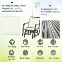 Outsunny 3 Piece Outdoor Glider Chair with Coffee Table Bistro Set, 2 Patio Rocking Swing Chairs with Breathable Sling Fabric, Glass Tabletop, for Backyard, Garden and Porch, Cream White(m-7)