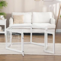 PawHut Dog Playpen, 6 Panels 24.5" Heavy Duty Pet Playpen, Foldable Dog Exercise Pen with Door Indoor Outdoor, White(m-8)