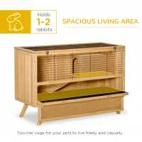 PawHut 47" Rabbit Hutch Indoor with Top Access, Elevated Bunny Cage Guinea Pig House with Removable Tray, Ramp, Yellow(m-7)