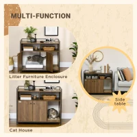PawHut 35" x 17.7" x 28.7" Hidden Cat Litter Box Enclosure with Storage Shelves, Cat Furniture Indoor Pet House Side Table with Scratching Pad, Double Doors, Brown(m-4)