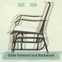 Outsunny 3 Piece Outdoor Glider Chair with Coffee Table Bistro Set, 2 Patio Rocking Swing Chairs with Breathable Sling Fabric, Glass Tabletop, for Backyard, Garden and Porch, Cream White(m-4)