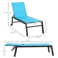 Outsunny Outdoor Chaise Lounge with Wheels, Five Position Recliner for Sunbathing, Suntanning, Steel Frame, Breathable Fabric for Beach, Yard, Patio, Blue(m-3)