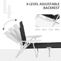 Outsunny Outdoor Lounge Chair, Patio Garden Folding Chaise Lounge, Sun Beach Reclining Tanning Chair with 4-level Adjustable Backrest, Black(m-7)