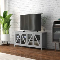 HOMCOM TV Cabinet Stand for TVs up to 58", Entertainment Center with Adjustable Shelves, 4 Glass Doors and 4 Cable Holes for Living Room, Gray(m-2)