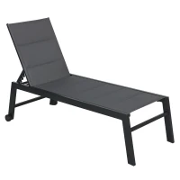 Outsunny Outdoor Chaise Lounge with Wheels, Five Position Recliner for Sunbathing, Suntanning, Steel Frame, Breathable Fabric for Beach, Yard, Patio, Gray(m-1)