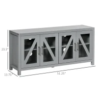 HOMCOM TV Cabinet Stand for TVs up to 58", Entertainment Center with Adjustable Shelves, 4 Glass Doors and 4 Cable Holes for Living Room, Gray(m-3)