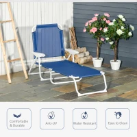Outsunny Folding Lounge Chair, Portable Outdoor Chaise Lounge, Sun Tanning Chair with 4-Position Reclining Back, Armrests, Metal Frame and Mesh Fabric for Beach, Yard, Patio, Blue(m-4)