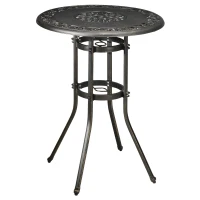 Outsunny Ф31.5" Round Garden Bar Table, Cast Aluminum Frame Patio Bar Height Desk w/ Umbrella Hole for Patio, Garden, Balcony, Bronze(m-2)