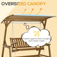 Outsunny 2 Seater Patio Swing Chair with Canopy and Hanging Chains, Wooden Porch Swing Glider, Outdoor Swing Loveseat, for Garden, Poolside, Backyard(m-4)