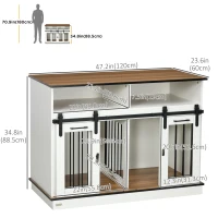 PawHut Dog Crate Furniture for Large Dogs with Removable Divider, Dog Kennel for 2 Small Dogs with Storage, White(m-3)