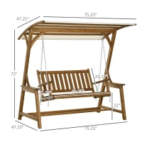 Outsunny 2 Seater Patio Swing Chair with Canopy and Hanging Chains, Wooden Porch Swing Glider, Outdoor Swing Loveseat, for Garden, Poolside, Backyard(m-3)