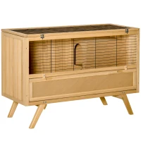 PawHut 47" Rabbit Hutch Indoor with Top Access, Elevated Bunny Cage Guinea Pig House with Removable Tray, Ramp, Yellow(m-2)