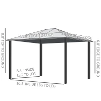 Outsunny 10' x 12' Hardtop Polycarbonate Gazebo Canopy Aluminum Frame Pergola w/ Netting and Sidewalls for Garden, Patio, Khaki(m-3)